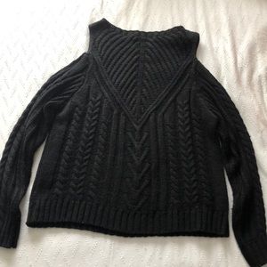 Black, Cable-Knit, Cold-Shoulder Sweater